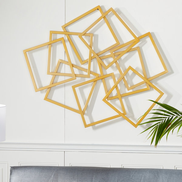 CosmoLiving by Cosmopolitan Large Abstract Layered Square Gold Metal